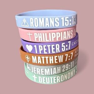 Bible Verse Bracelets - Stackable Wristbands - Set Of 6 - Stocking Stuffer
